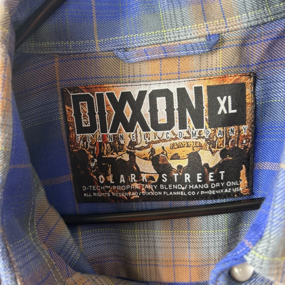 Dixxon Flannel Clark Street Blue Plaid Men’s SZ XL Pearl Snap Long Sleeve Pocket - Picture 7 of 15